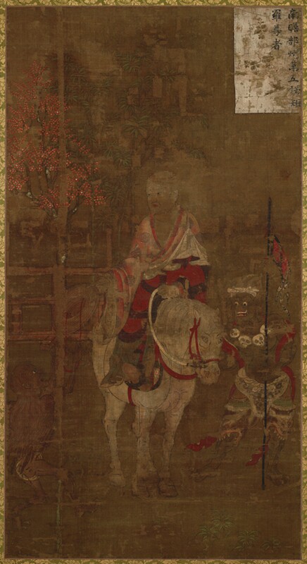 五代高僧贯休十六罗汉像-诺距罗尊者原大立轴客厅仿古字画高清