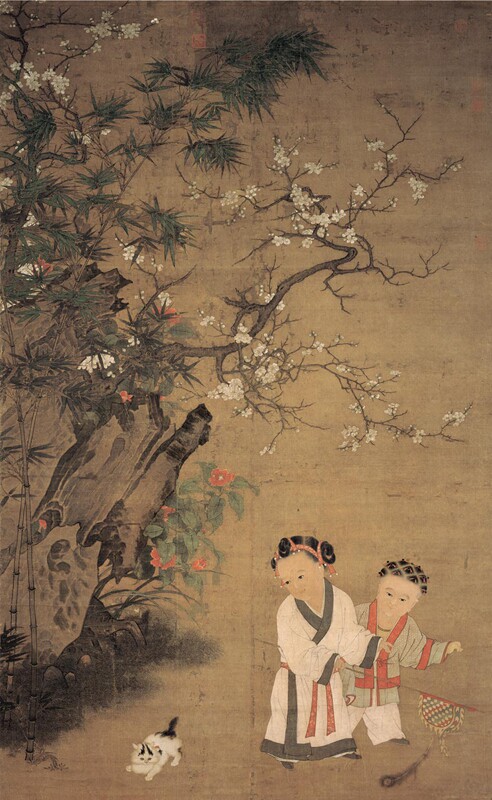 宋苏汉臣冬日戏婴图国画绢本高清原大复制品复古画芯艺术古代名人