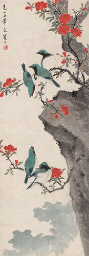 江寒汀春朝鸣喜近代国画挂轴
