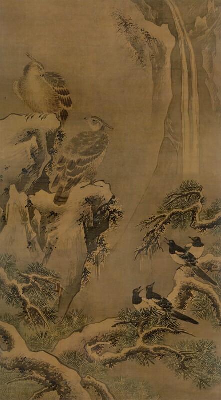 明吕纪四喜图原大立轴仿古画仿古字画高清原作版画微喷卷轴范本