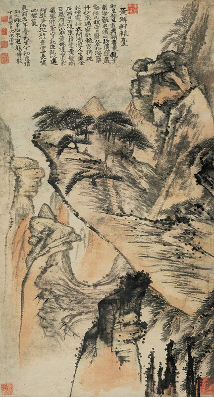 清石涛黄澥轩辕台图原大条幅装饰画装饰高清原作版画微喷装裱范本