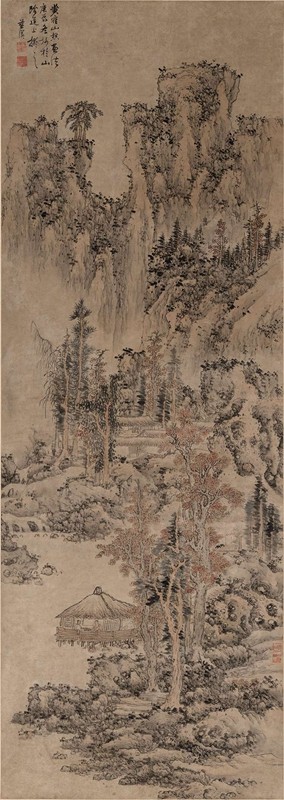 明蓝瑛仿黄鹤山樵山水原大挂画装饰画仿古字画高清复制品微喷装裱