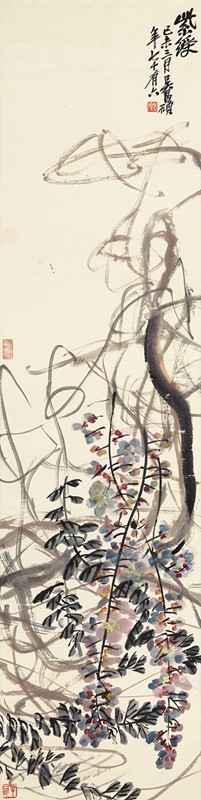 近代吴昌硕紫绶图原大挂画画稿仿古字画高清复制品微喷卷轴临摹