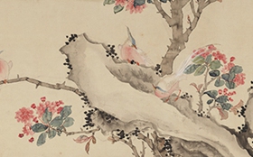 张熊双喜斑鸠图近代国画横幅