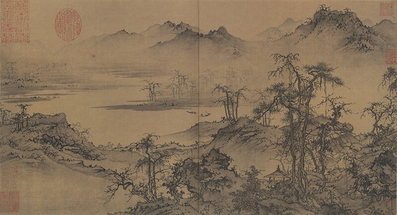 明佚名林亭秋色图原大卷轴客厅装饰高清复制品微喷范本横幅装饰画