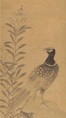 沈周百合文雉图明国画挂轴高清