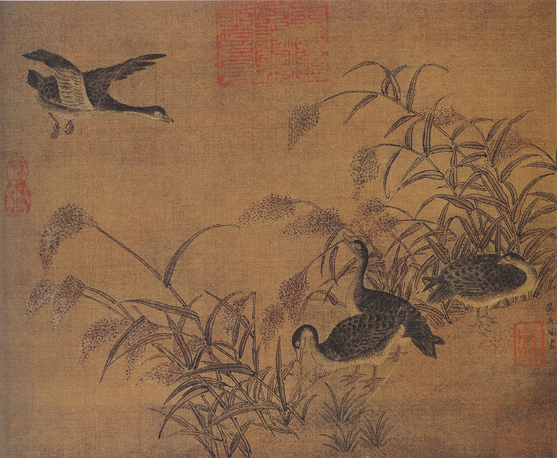 北宋吴元瑜秋汀野鸭图国画绢本高清中式名人装饰仿古微喷卧室画芯