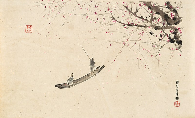 近代傅抱石人物原大卷轴画稿仿古字画高清复制品微喷装裱临摹横幅