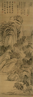 清王翚山川浑厚图原大挂轴茶楼装饰高清原作版画微喷装裱范本立轴
