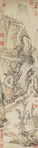 侯懋功山村清话图明国画挂轴