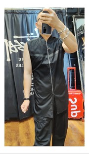 网格拼接无袖 意大利Gicarlo 夏立领开衫 小众设计 衬衣男 Rizzo