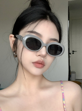 网红gm墨镜女方圆脸显瘦大框椭圆奶灰色欧美复古辣妹高级感太阳镜