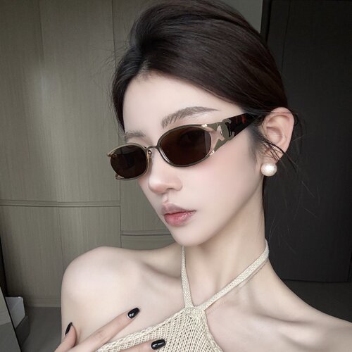 金属老钱风茶色墨镜女方圆脸显瘦