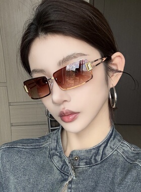 欧美复古金属方形太阳镜宝石Y2K金属女圆脸显瘦老钱风渐变茶墨镜