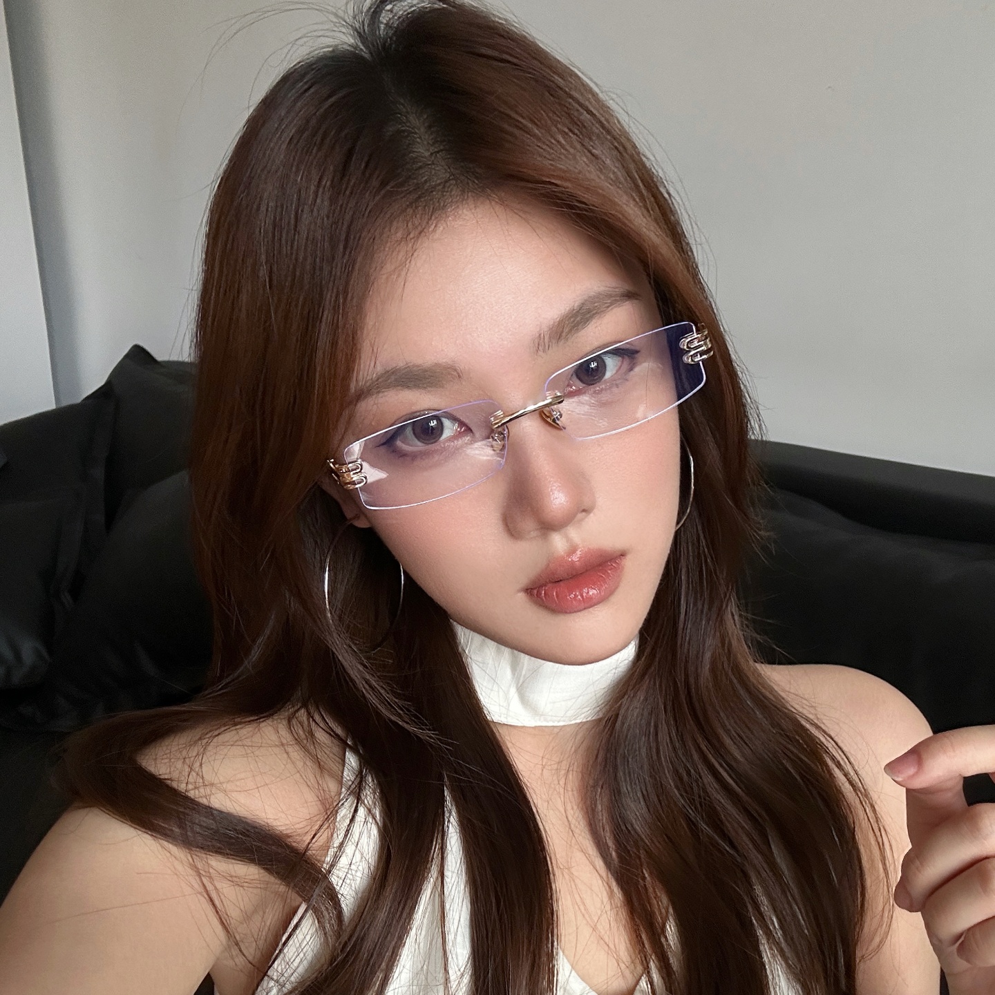 韩女Jennie同款无边框金属老钱风