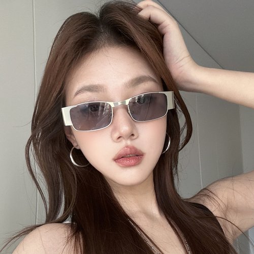 金属银框老钱风小方形墨镜配近视