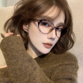 超轻tr复古豹纹猫眼素颜眼镜大框方圆脸显瘦高智感拍照配近视度数