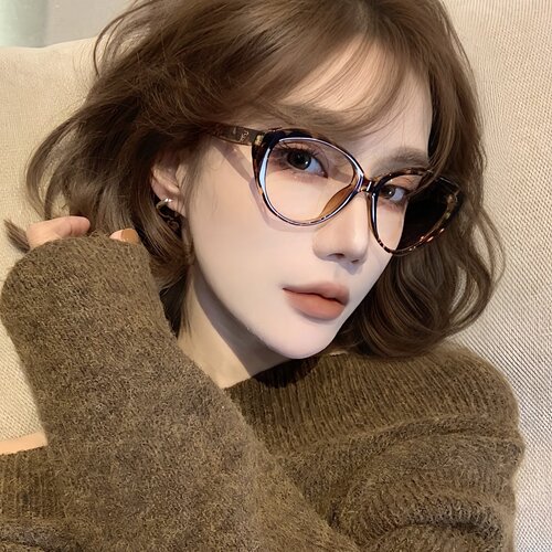 超轻复古豹纹猫眼素颜眼镜配近视