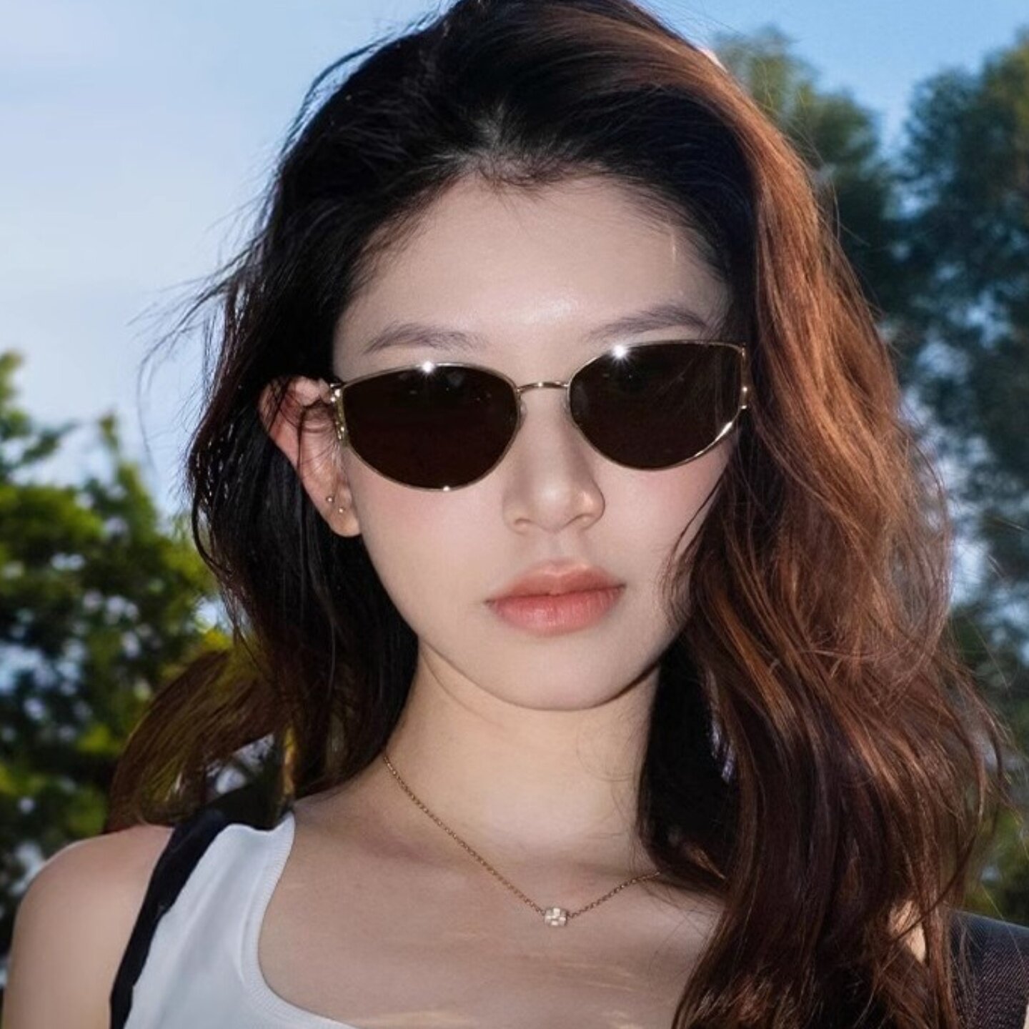 老钱风猫眼金属茶色墨镜方圆显瘦