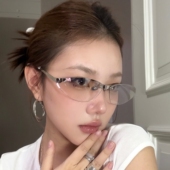 欧美y2k金属老钱风水银渐变色猫眼墨镜女方圆脸显瘦半无框太阳镜