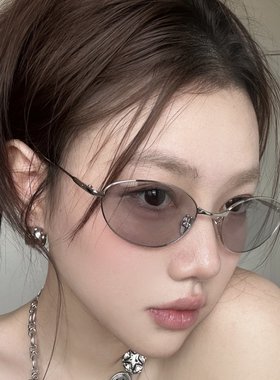 复古欧美金属老钱风墨镜女透明灰
