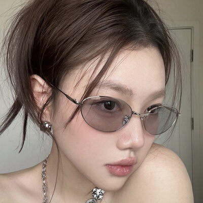 复古欧美金属老钱风墨镜女透明灰