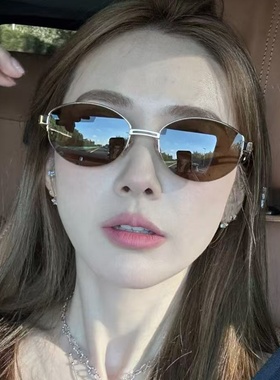 复古金属老钱风椭圆猫眼气质墨镜