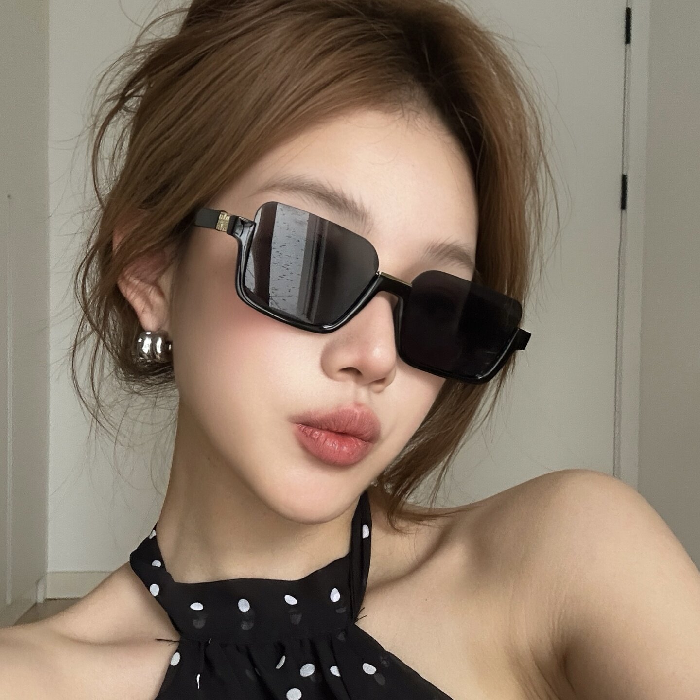 复古方形半框黑色墨镜韩版女潮方圆脸显瘦高级感防晒气质太阳眼镜