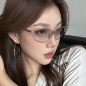 金属老钱亚裔风银框渐变水银色猫眼墨镜女方圆脸显瘦高级感太阳镜