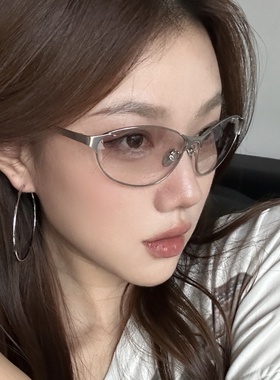 金属老钱亚裔风银框渐变水银墨镜