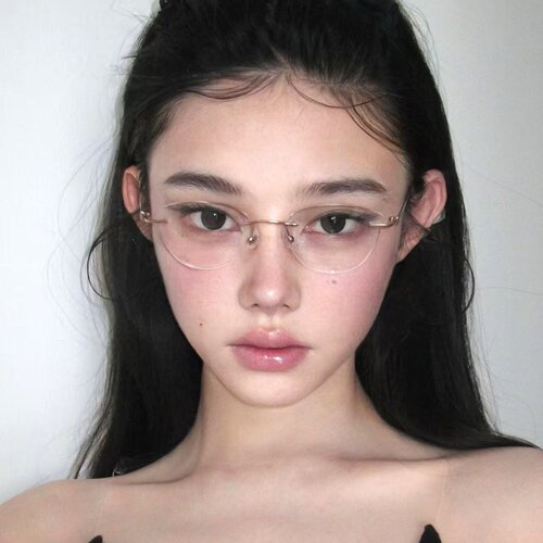 韩版纯欲无框眼镜猫眼超轻金丝女
