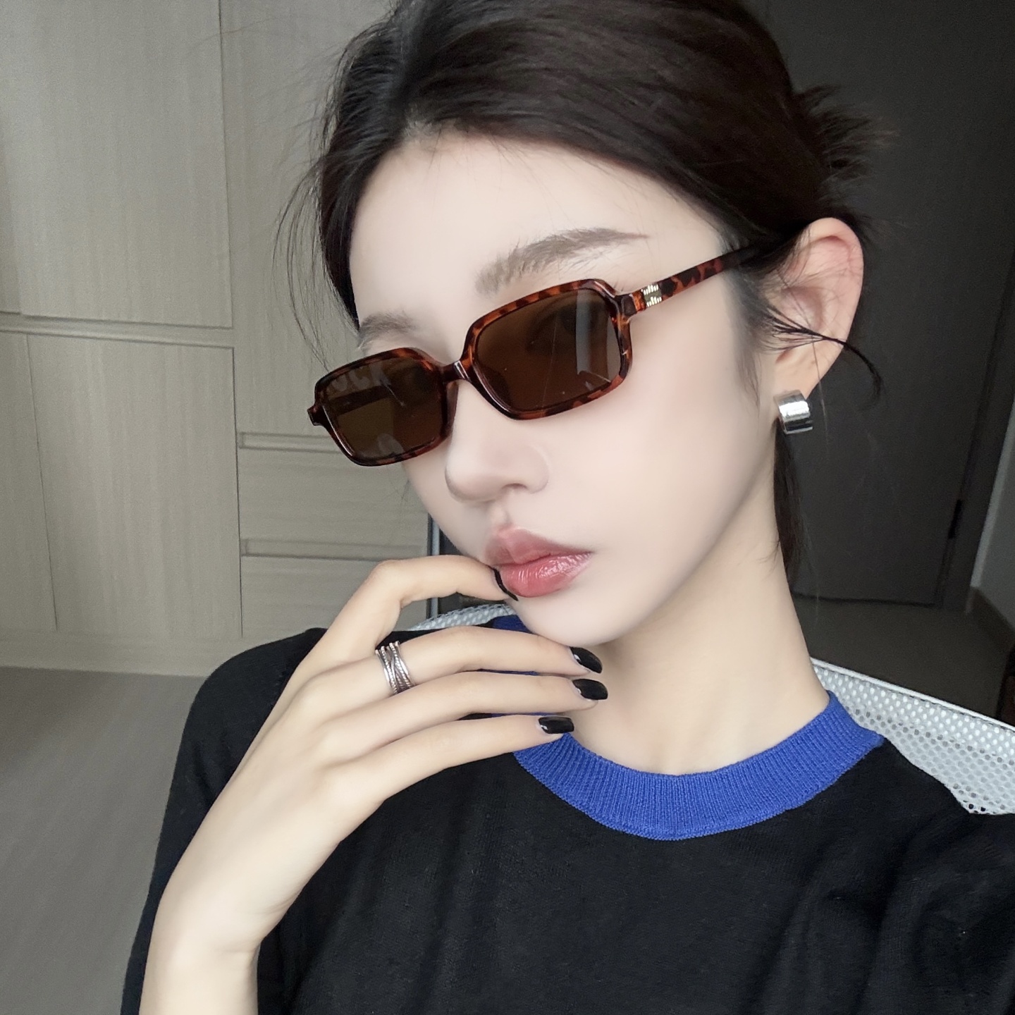 复古豹纹茶小框方形太阳眼镜欧美网红ins街拍个性墨镜凹造型欧美