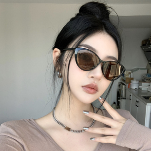 2026复古猫眼黑框茶色网红偏光gm墨镜女潮方圆脸显瘦高级感太阳镜
