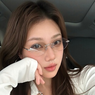 金属无框镶钻圆形渐变水银色墨镜韩女方脸显瘦高级感室内太阳眼镜