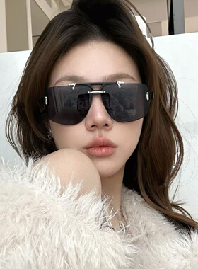 飞行员半框方形老钱风显瘦墨镜女