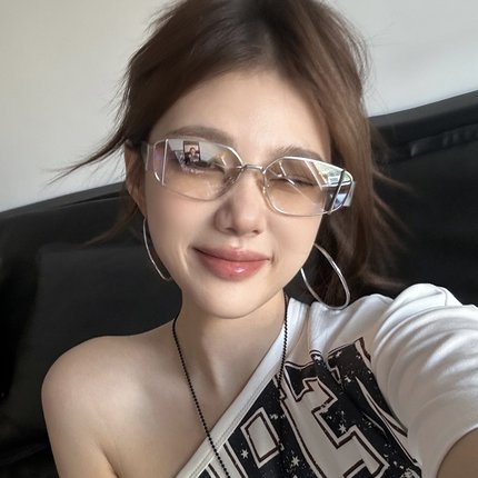 金属老钱风渐变水银色猫眼墨镜方圆脸显瘦高级网感太阳镜千禧Y2K