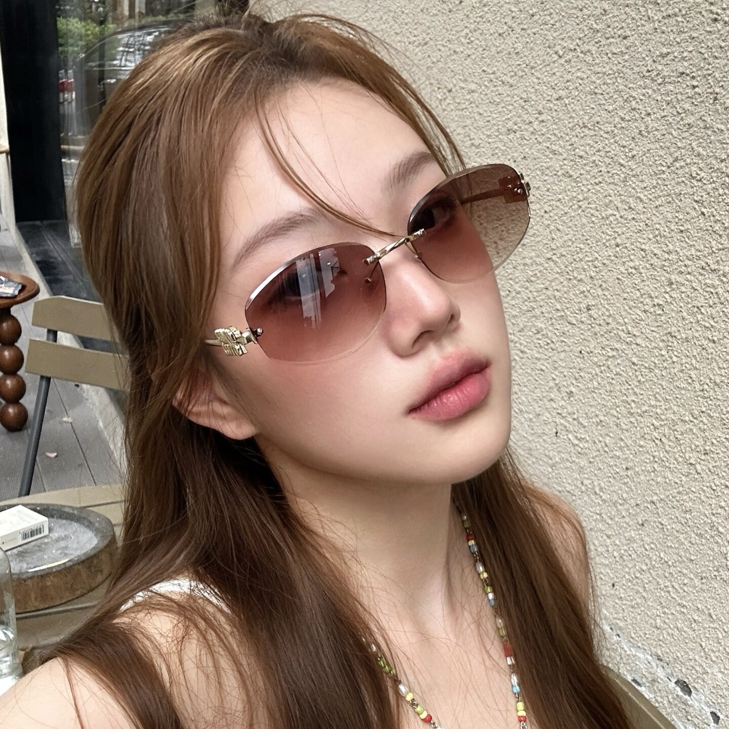 金属老钱风无框椭圆猫眼复古渐变茶墨镜韩女方圆脸显瘦高级太阳镜