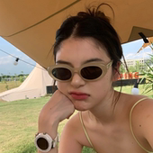 复古奶茶色小框欧美千禧甜酷辣妹Y2K墨镜女网红港风街拍太阳眼镜