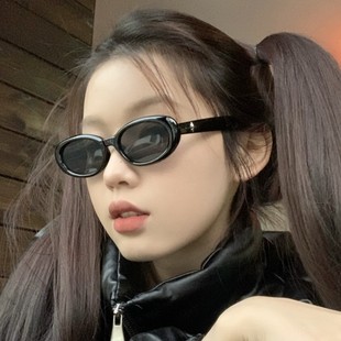 防紫外线太阳眼镜 欧美肯豆小脸椭圆形黑色墨镜复古高级感ins韩版