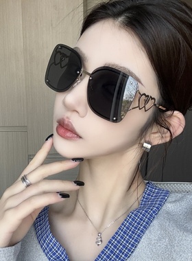 复古金属老钱风超大方框显瘦墨镜