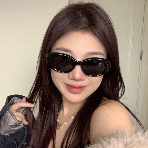 复古黑色椭圆大框太阳镜gm墨镜女
