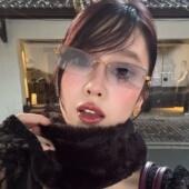 个性 金属半框渐变灰窄方形猫眼墨镜女方圆脸显瘦高级感气质太阳镜