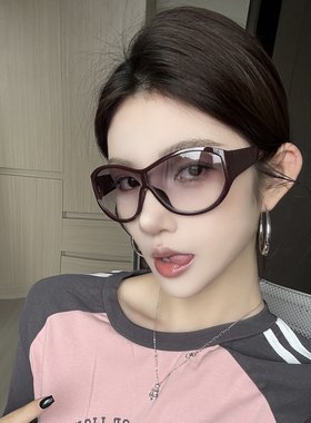 复古欧美风超大框显气质酒红墨镜