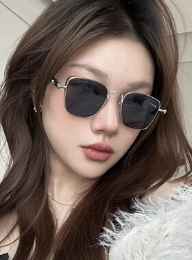 老钱风银框黑墨镜女方圆脸显瘦