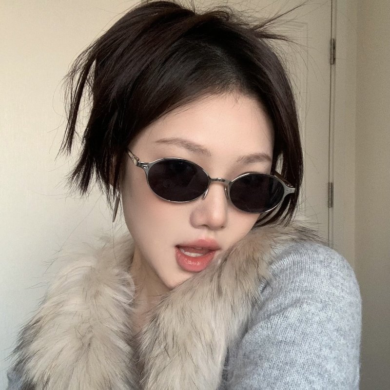 金属老钱风书呆子银框灰墨镜女潮图片