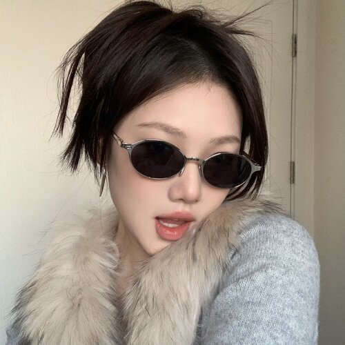 金属老钱风书呆子银框灰墨镜女潮