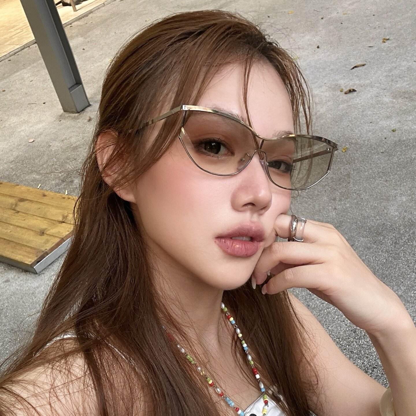 复古金属猫眼渐变水银色墨镜韩女方圆脸显瘦高级感海边度假太阳镜