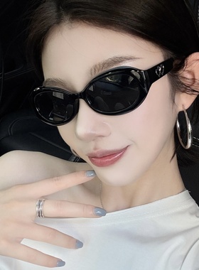 2025新欧美双爱心猫眼黑色墨镜女方圆脸显瘦高级感开车气质太阳镜