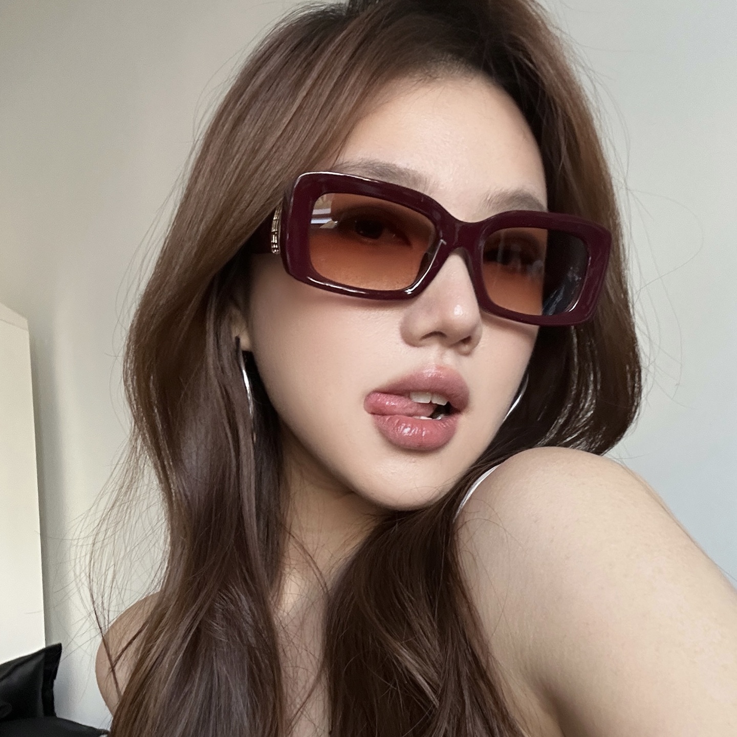 复古气质酒红渐变色金边装饰大框方形圆脸显瘦高级感墨镜太阳眼镜