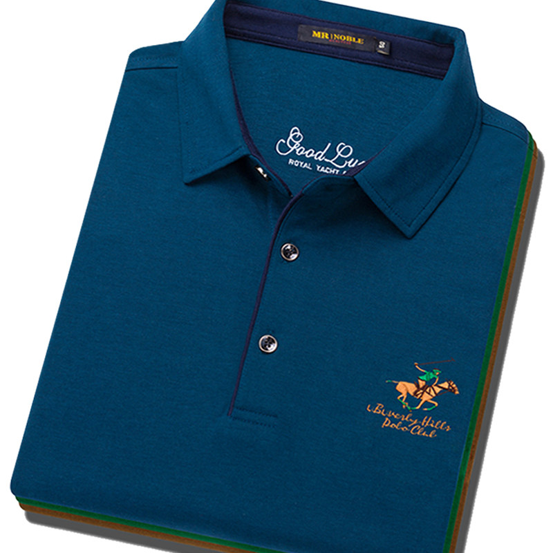 男士高尔夫服装男t恤大码长袖翻领保罗polo衫纯棉马标爸爸装春秋
